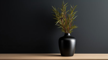 A black vase with a plant in it. Created with Generative AI technologyの素材