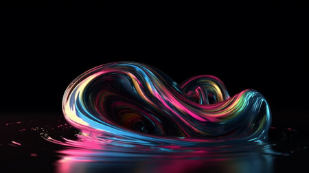 A stunning abstract background with glowing neon lines that represent data transfer. This scientific digital wallpaper is perfect for illustrating the concept of neurolink. Created with Generative AI technologyの素材