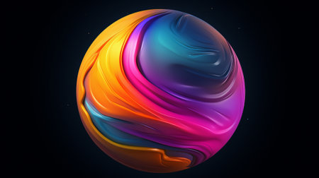 A vibrant and colorful sphere against a dark backdrop. Created with Generative AI technologyの素材