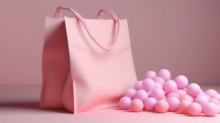 A pink shopping bag and pink balls. Created with Generative AI technologyの素材