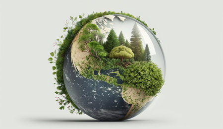 Earth day concept. Illustration of the green planet earth on a white background. Created with Generative AI technologyの素材