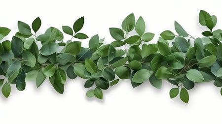 Green leaves isolated on white background. Created with Generative AI technologyの素材