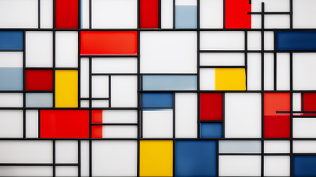 A vibrant and geometric abstract composition featuring squares and rectangles. Created with Generative AI technologyの素材