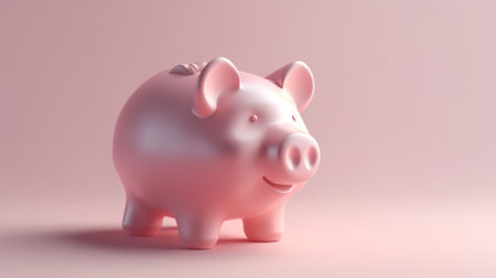 A pink piggy bank on a monochromatic pink background. Created with Generative AI technologyの素材