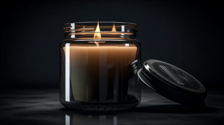 Burning candles on dark background. Funeral symbol. Created with Generative AI technologyの素材