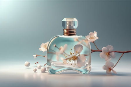 Pink Glass Elegant Perfume Bottle Illustration Generative AI. Created with Generative AI technologyの素材