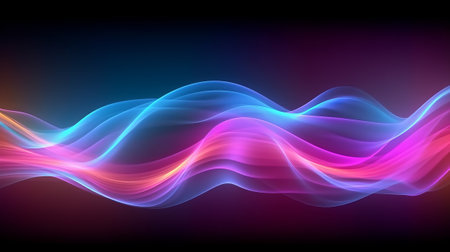 A vibrant light wave against a dark backdrop. Created with Generative AI technologyの素材