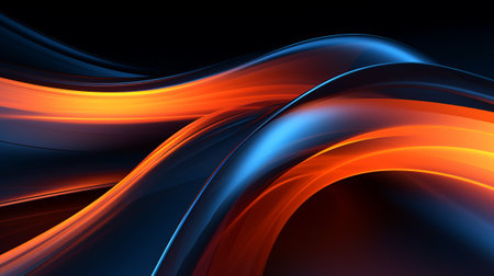 A vibrant abstract background with dynamic waves of blue and orange. Created with Generative AI technologyの素材