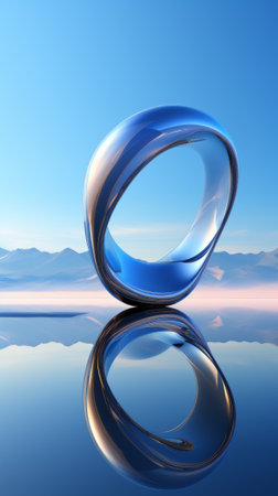 A reflective metal object floating on water. Created with Generative AI technologyの素材