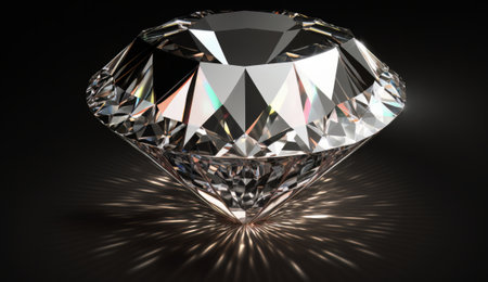 Shiny diamond in rainbow reflective color, on black background, AI generated. Created with Generative AI technologyの素材