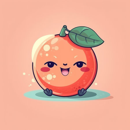 Cute Cartoon Character of Grapefruit. Created with Generative AI technologyの素材