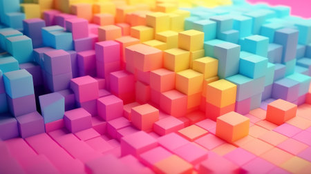 A vibrant and playful background filled with colorful cubes. Created with Generative AI technologyの素材