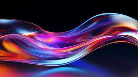 A vibrant wave of colored light against a dark backdrop. Created with Generative AI technologyの素材