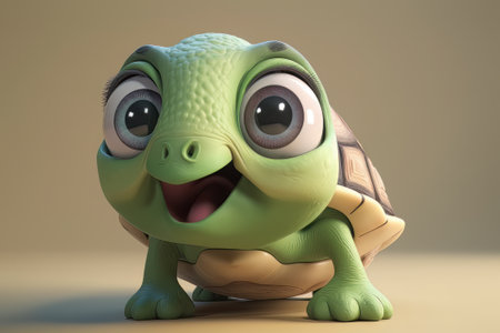 Cute 3D turtle character. Created with Generative AI technologyの素材
