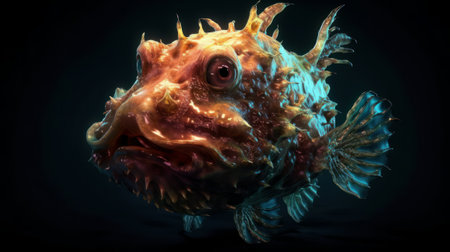 Anglerfish or Frogfish deep sea monster neon glowing. Created with Generative AI technologyの素材