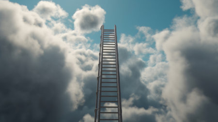 Ladder leading up to clouds. Created with Generative AI technologyの素材
