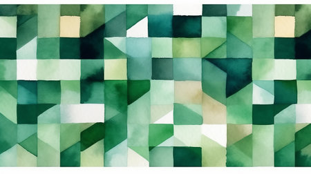 A geometric abstract painting made of green and white squares. Created with Generative AI technologyの素材