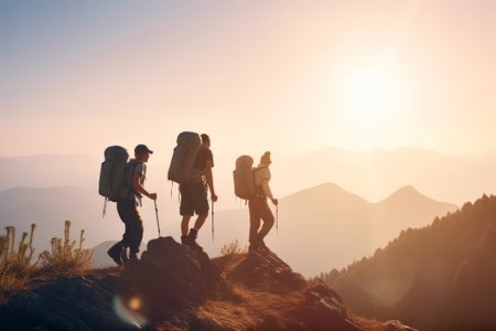 Climbing a mountain. Created with Generative AI technologyの素材