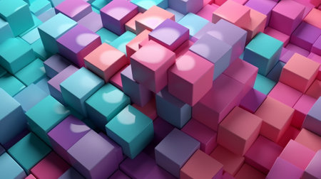 A vibrant and colorful arrangement of geometric cubes. Created with Generative AI technologyの素材