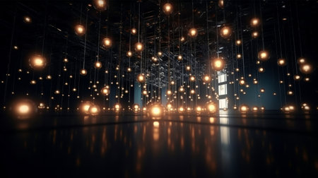 Vertical lights abstract wallpaper background. Abstract wallpaper background in technology theme. Created with Generative AI technologyの素材