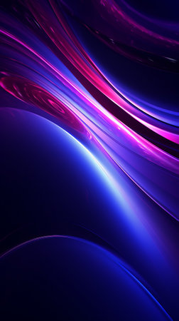 A vibrant abstract background with flowing lines in shades of purple and blue. Created with Generative AI technologyの素材