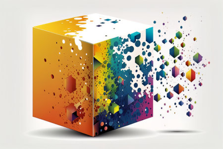 Illustration of a colorful cube, artistic design, box, four sided pattern on white background. Created with Generative AI technologyの素材