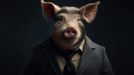 Pig in suit: Studio Shot of a Pig in Business clothes, Mixing Professional and Animal portrait concept in 8K created with generative ai technology. Created with Generative AI technologyの素材