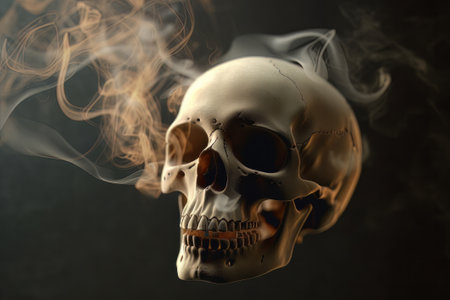 Abstract, surreal, creepy skull of smoke.Digital art. Created with Generative AI technologyの素材