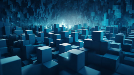 Cube patterns, black background, abstract background, shiny metal, matte metal, red and blue metal background. Created with Generative AI technologyの素材