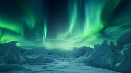 Green aurora busrt in the dark night. Created with Generative AI technologyの素材