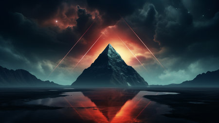 A majestic mountain reflecting in crystal clear water. Created with Generative AI technologyの素材
