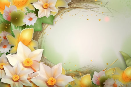 Holiday Spring card. Floral background. Bright colorful flowers. Created with Generative AI technologyの素材