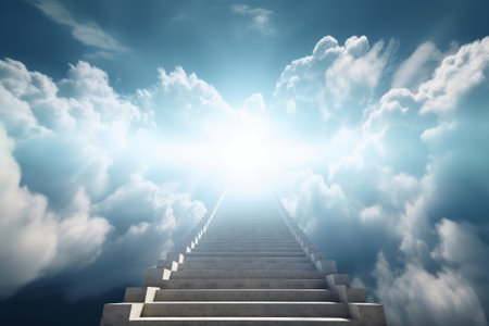 Stairs leading up to the sky. Created with Generative AI technologyの素材