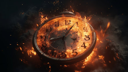 Time crunch, Burning clock working overtime to finish work,Shopping time clock for last minute offer. Generative aiの素材