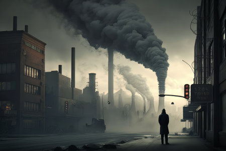 Choking Our Planet with smoke. A Power Plant Polluting the Air creating environmental disaster. Ai generated. Generative aiの素材