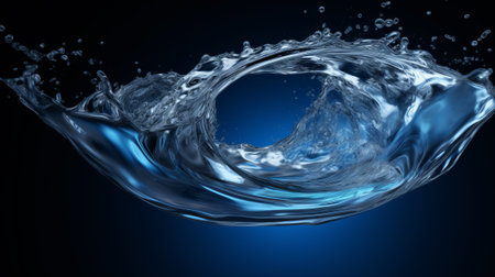 A vibrant blue water splash on a dark black background. Generative aiの素材