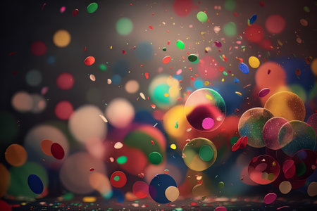 Colorful confetti on dark background. Generative aiの素材