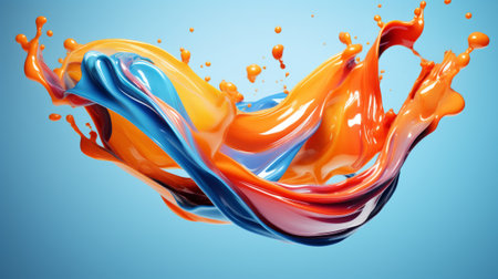 A vibrant liquid splash against a serene blue backdrop. Created with Generative AI technologyの素材