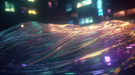 Internet connection luminous fiber optic cables. Created with Generative AI technologyの素材
