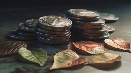Stack of coins. Created with Generative AI technologyの素材