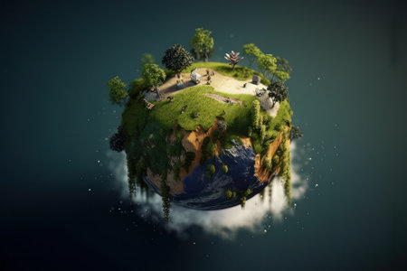 Concept of a green planet earth. Created with Generative AI technologyの素材