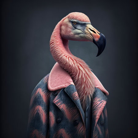 Flamingo in suit. Created with Generative AI technologyの素材