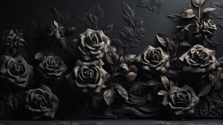 Black roses and dark love. Created with Generative AI technologyの素材