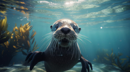 Seal tangled in waste. Created with Generative AI technologyの素材