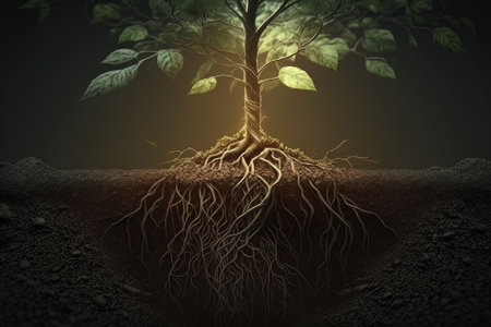 Roots of a Tree. AI generated. Created with Generative AI technologyの素材