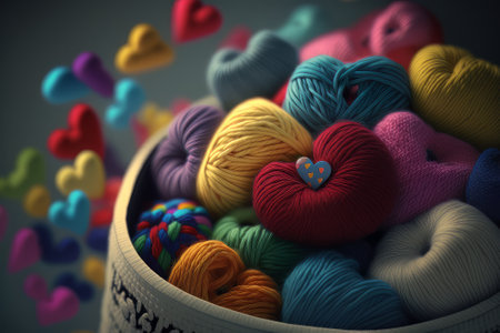 Handmade woolen heart - softly background wallpaper in pastel color. Created with Generative AI technologyの素材