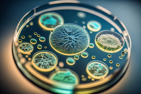 Bacteria and virus cells in a scientific laboratory. Created with Generative AI technologyの素材
