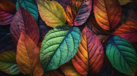 Colorful leaves background. ai generative edited illustration. Created with Generative AI technologyの素材