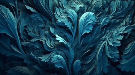 A close up of a blue and green wallpaper pattern. Created with Generative AI technologyの素材