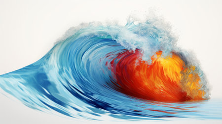 An abstract wave of orange and blue colors on a clean white background. Created with Generative AI technologyの素材
